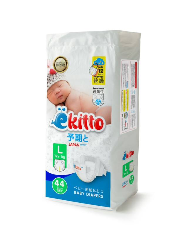 Подгузники Ёkitto Premium, 12+ кг, размер L, 44 шт